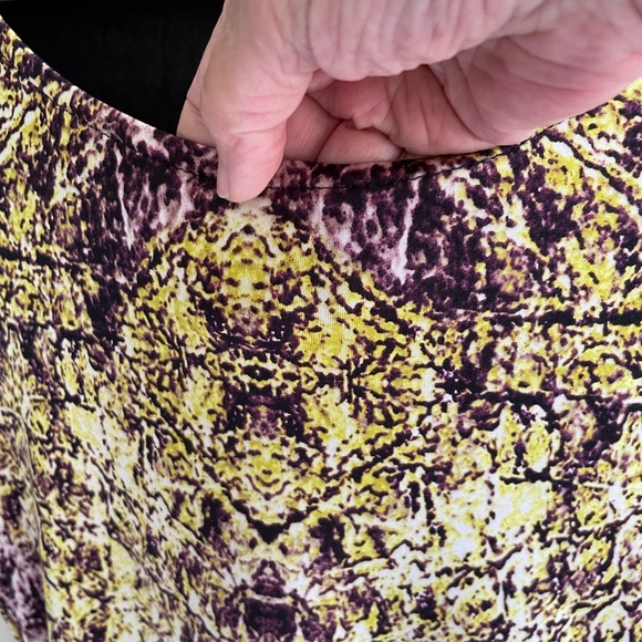 PURPLE YELLOW SLEEVELESS DRESS RUCHING ZIPPER STRETCH LINED ROUND NECK - Picture 9 of 13